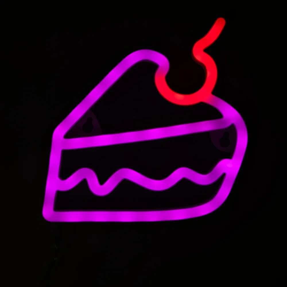 Cherry On Top LED Neon Cake Slice Light - Purple and Red